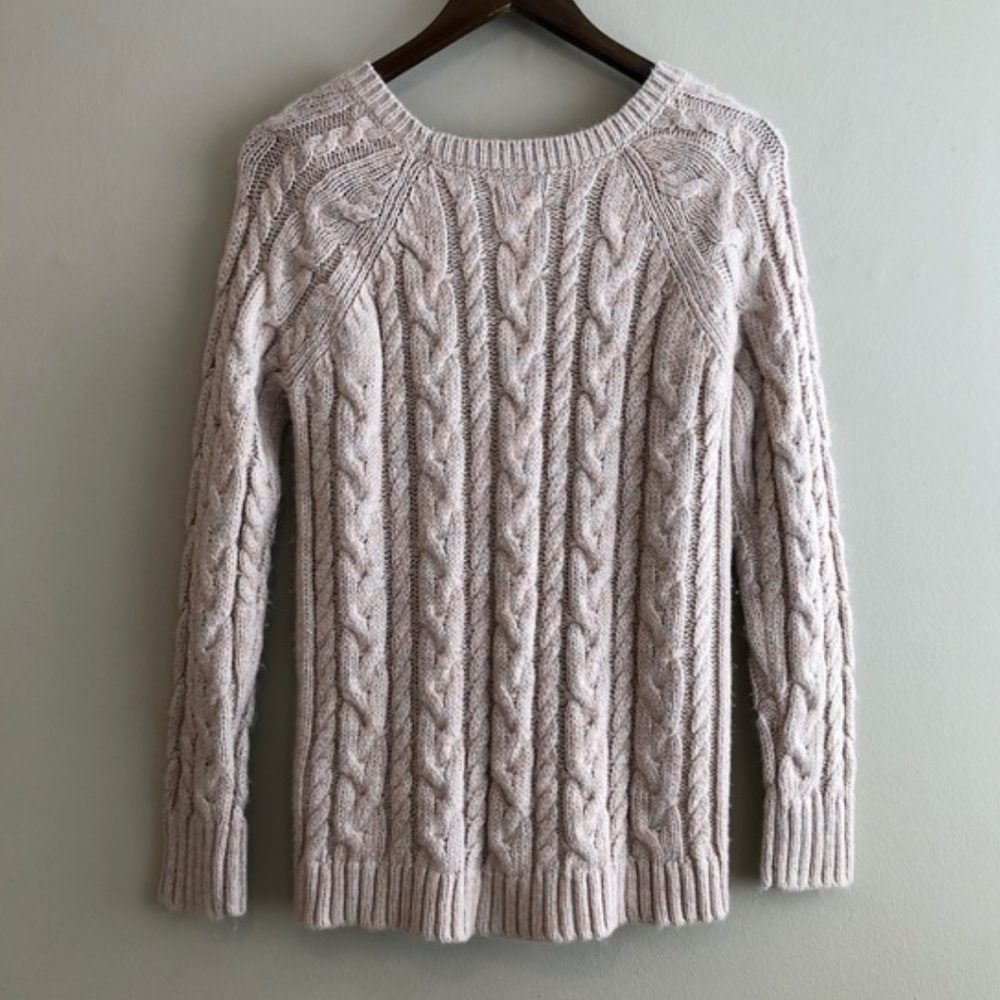 American Eagle Metallic Cable Knit Knitted Long Sleeve Sweater Shirt Top Pink - Picture 4 of 8